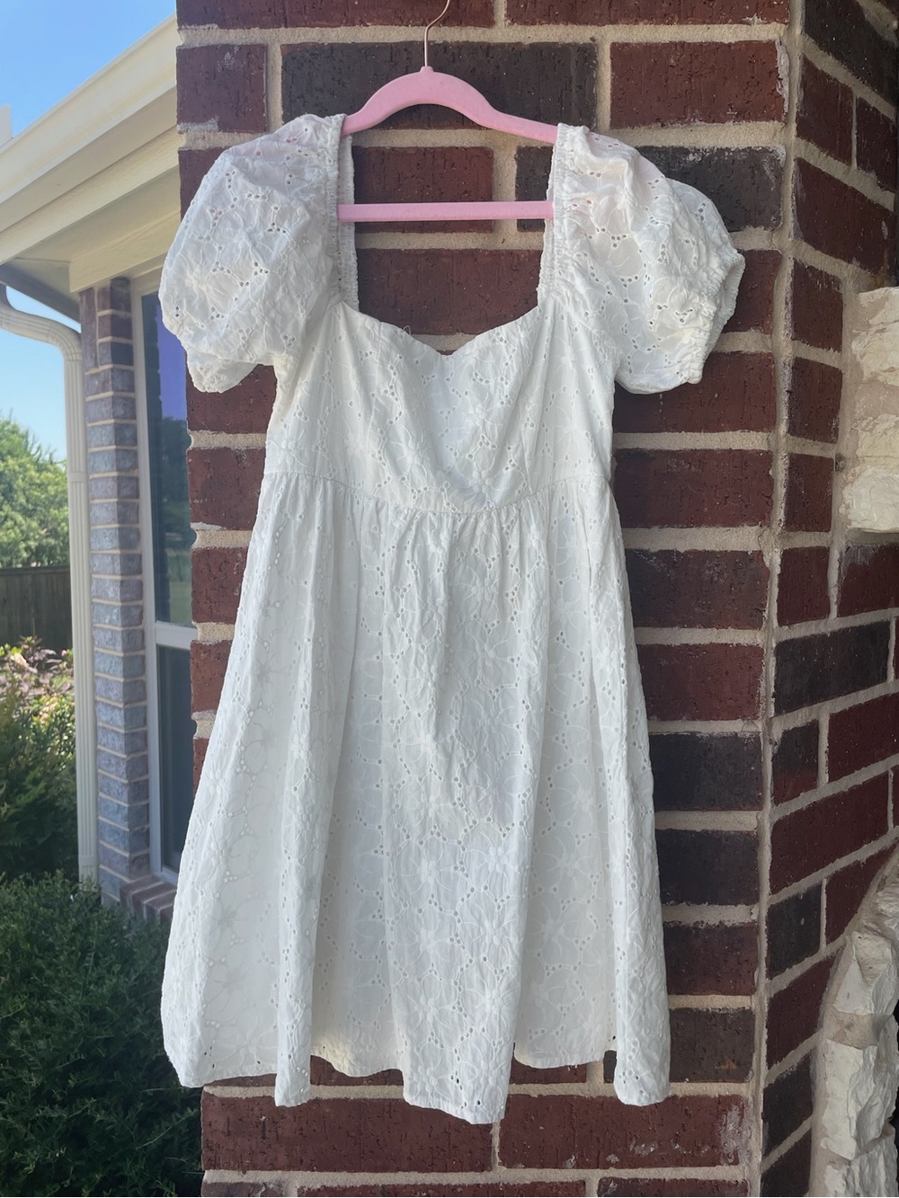 Altar'd State White Eyelet Mini Dress with Puff Sleeves